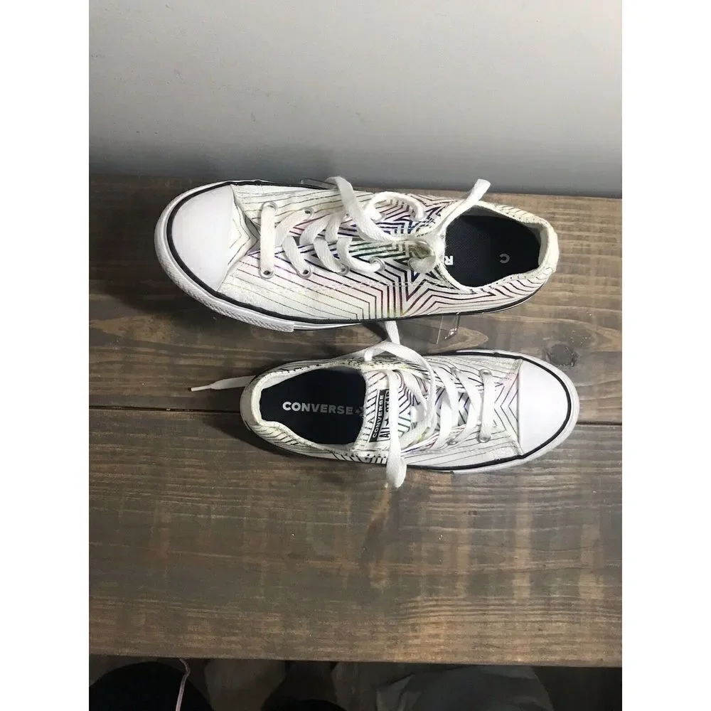 Converse Shoes Youth 3 Rainbow Star Sneakers White Canvas Low Top Casual 665398F